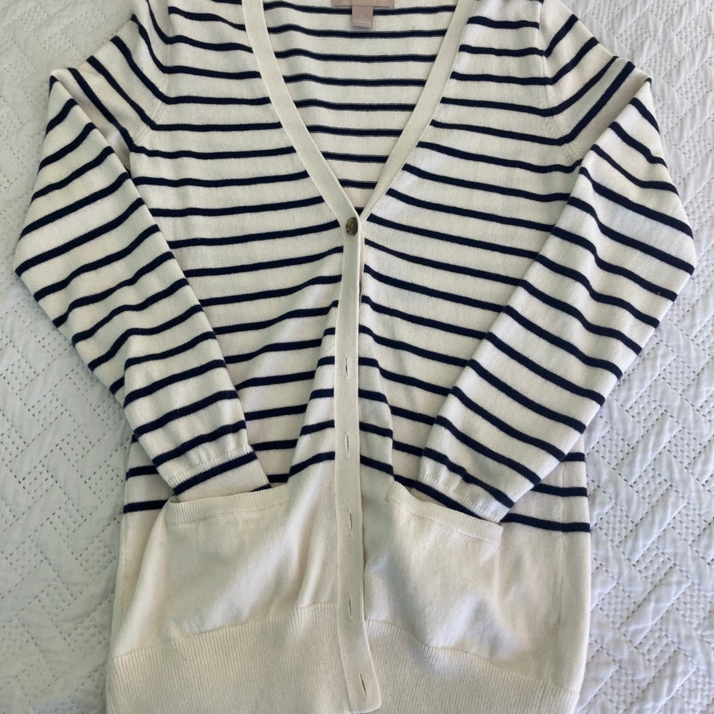 Banana Republic Navy and Cream Striped Cardigan